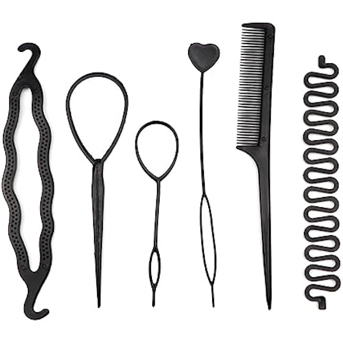 CUHZA 6 Pieces Hair Styling Accessories, Hair Braiding Tool, Hair Bun Braid Maker, Hair Accessories Styling Set, Hair Loop Tool Kit, DIY Style Girls Women Hairstyle Aid Band Spiral Braiding for Hair - Image 1